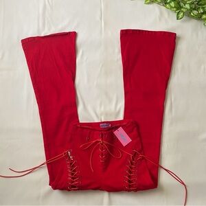 Y2k Edikted Red Lace Up Flared Jeans